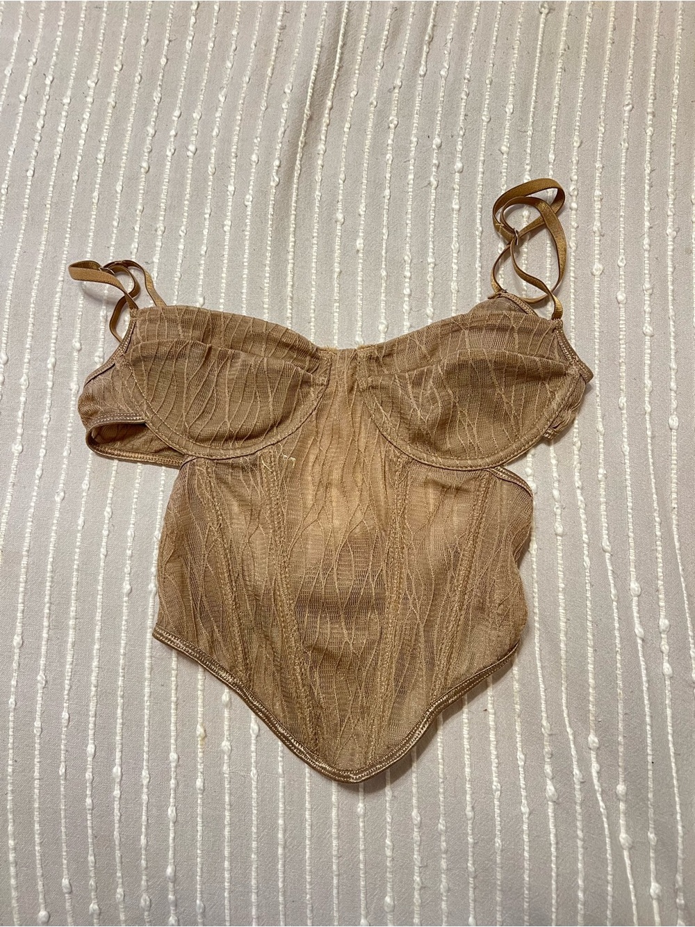 SHEIN Tan Lace-Textured Crop Corset Top